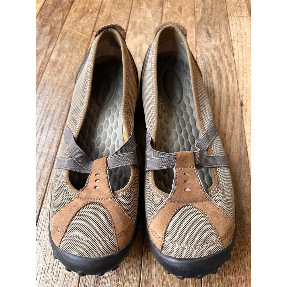 Privo Mary Jane Flat Women 7.5 Brown Mesh Suede Elastic Strap Casual 2000s Y2K